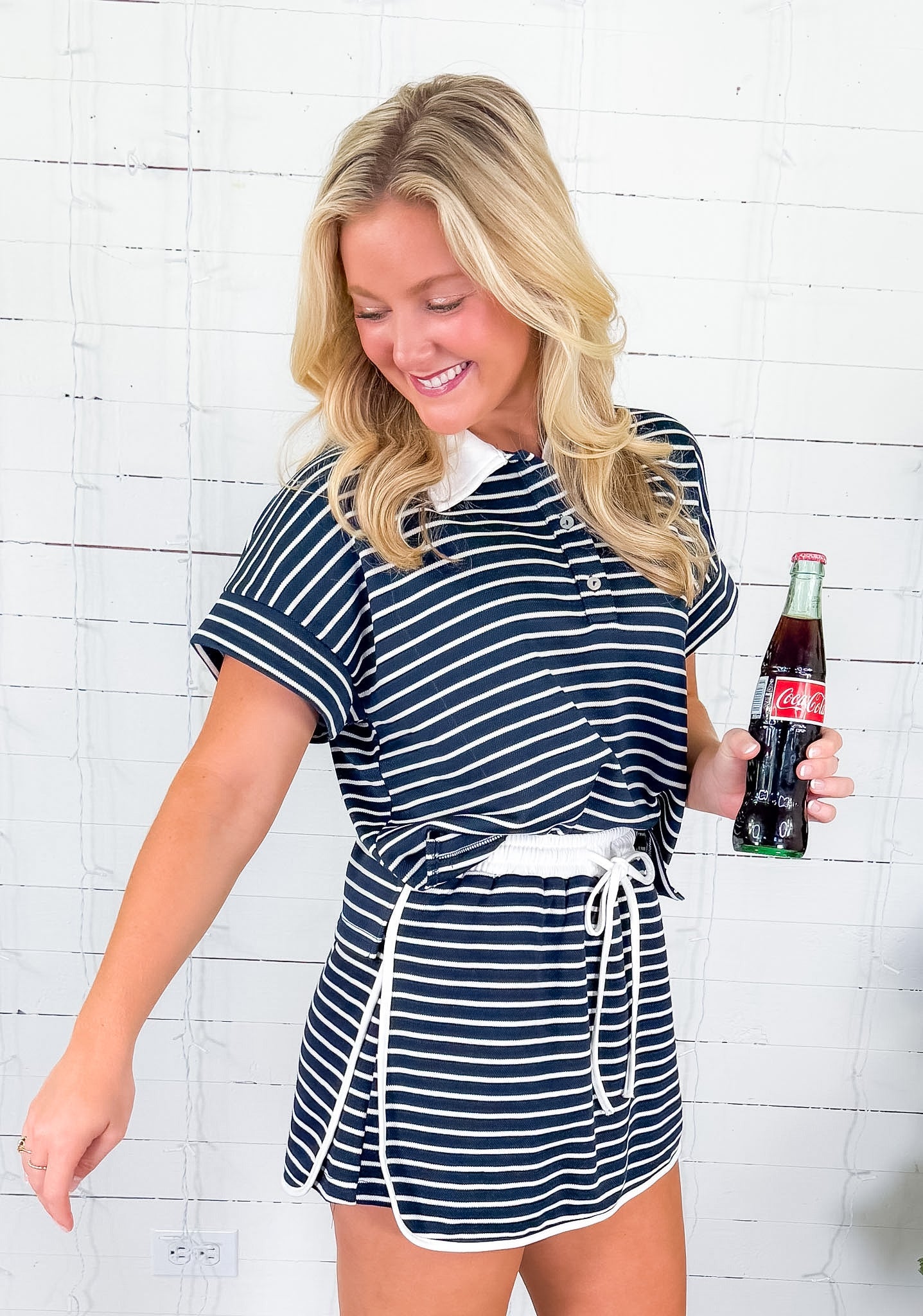 Yale Navy Stripe Button Top Entro