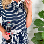 Yale Navy Stripe Button Top Entro
