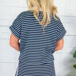 Yale Navy Stripe Button Top Entro