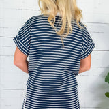 Yale Navy Stripe Button Top Entro