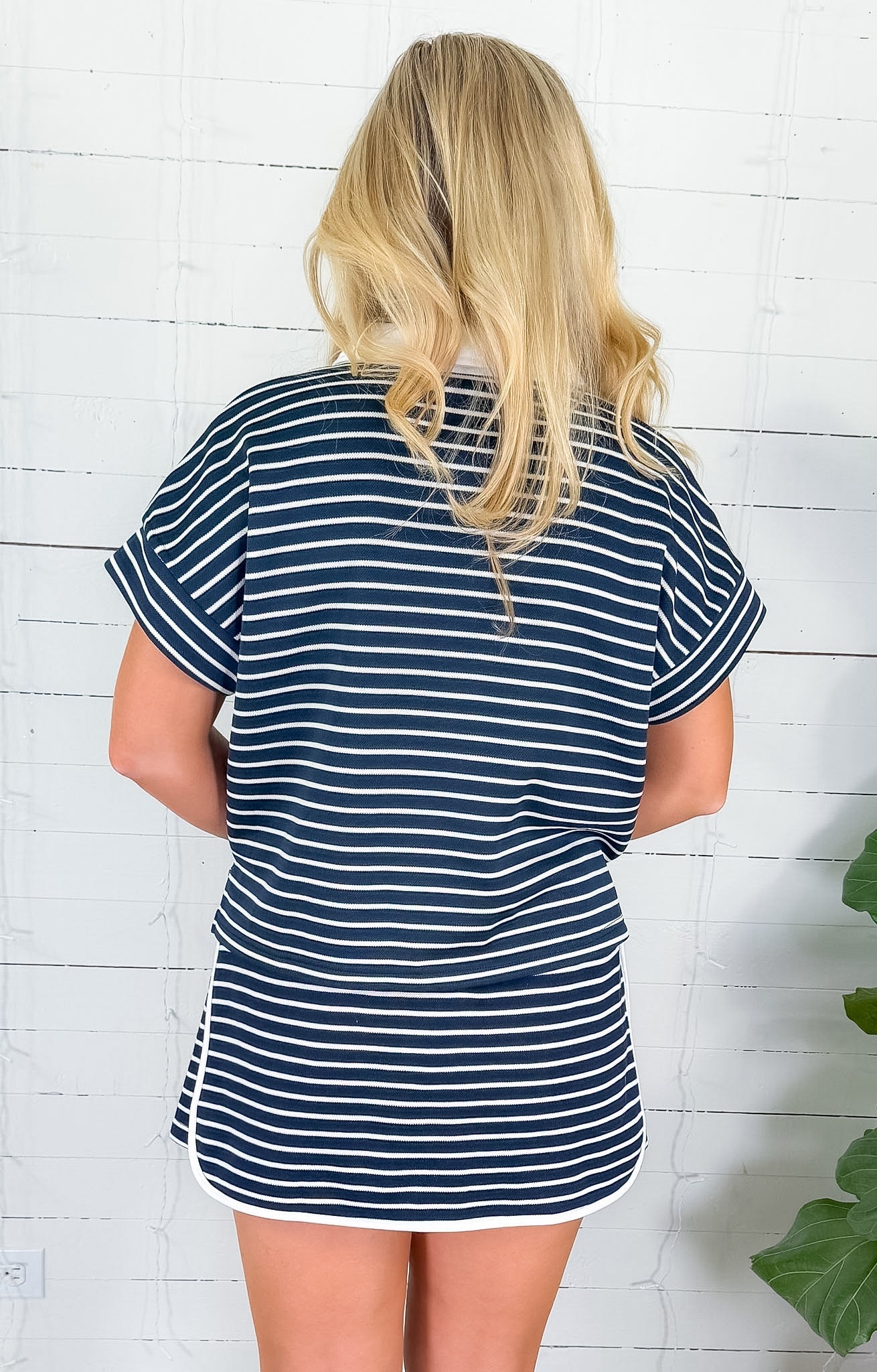 Yale Navy Stripe Button Top Entro