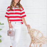Yankee Doodle Red Stripe Knit Top Buttermelon