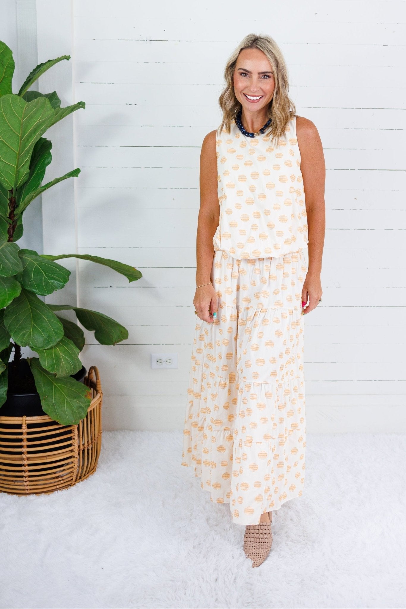 Yasmin Honey Drops Smocked Waist Skirt Adrienne