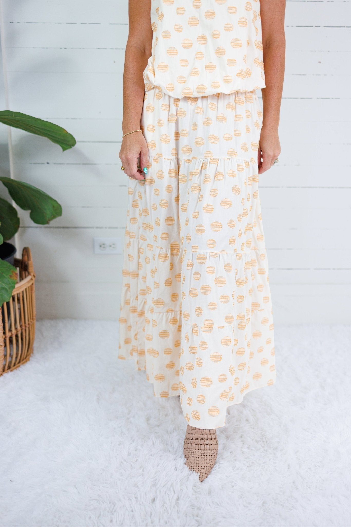 Yasmin Honey Drops Smocked Waist Skirt Adrienne