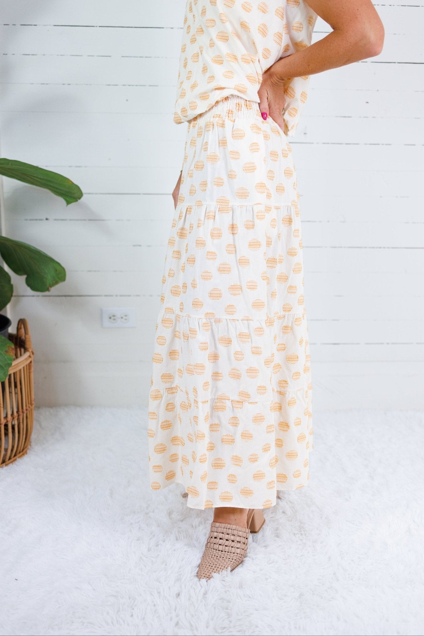 Yasmin Honey Drops Smocked Waist Skirt Adrienne