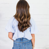 Bonita Blue Stripe Poplin Bubble Hem Top