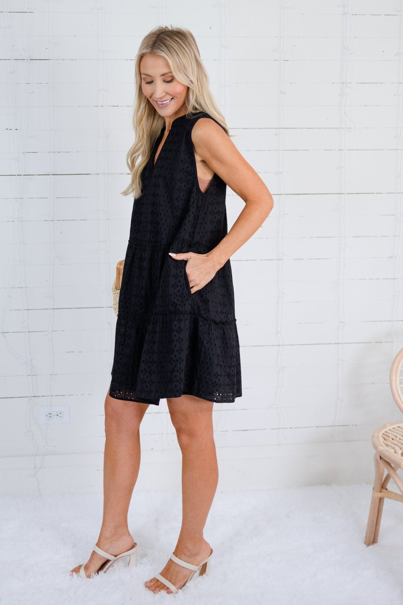 Zara Black Eyelet Mini Dress Elan