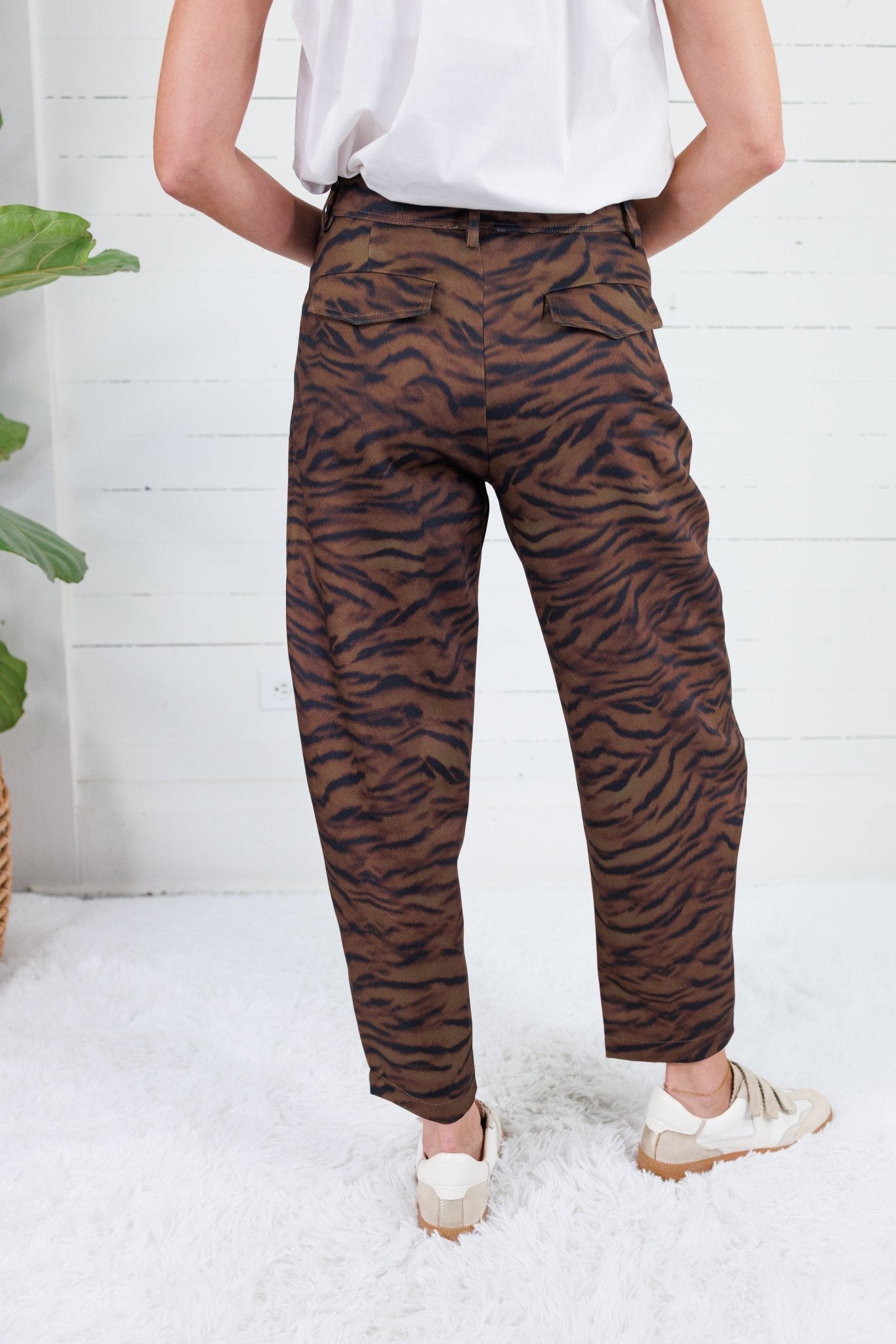 Zula Brown Zebra Barrel Leg Pants Lalavon
