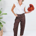 Zula Brown Zebra Barrel Leg Pants Lalavon