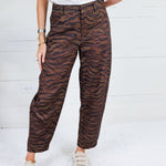 Zula Brown Zebra Barrel Leg Pants Lalavon