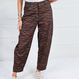 Zula Brown Zebra Barrel Leg Pants Lalavon
