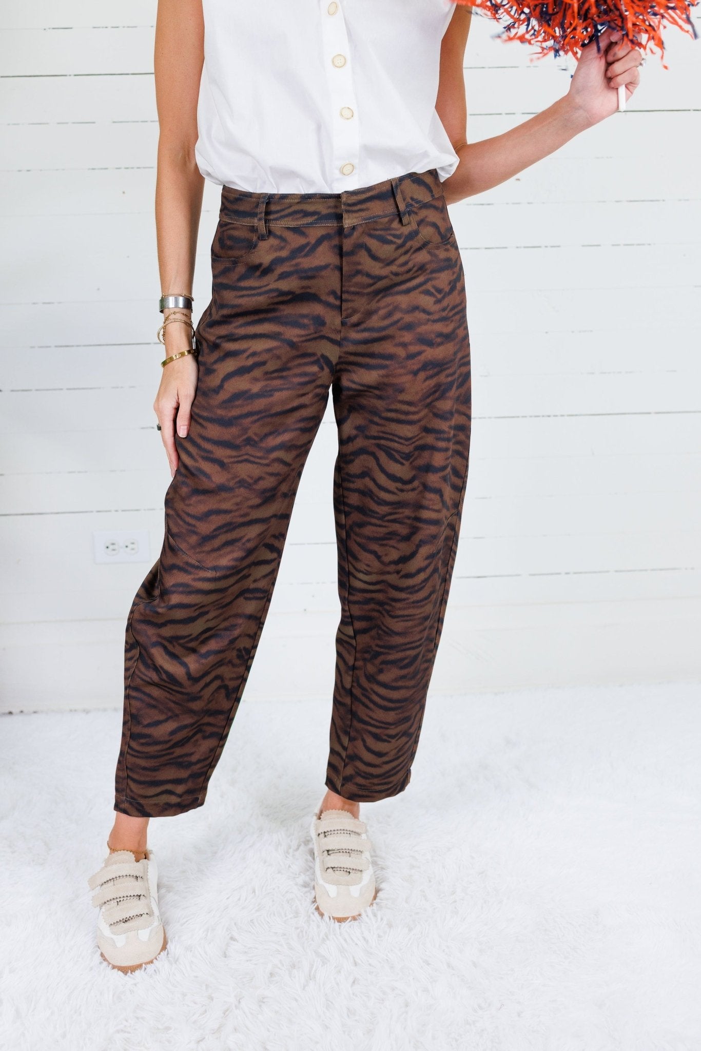 Zula Brown Zebra Barrel Leg Pants Lalavon