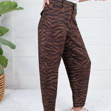 Zula Brown Zebra Barrel Leg Pants Lalavon