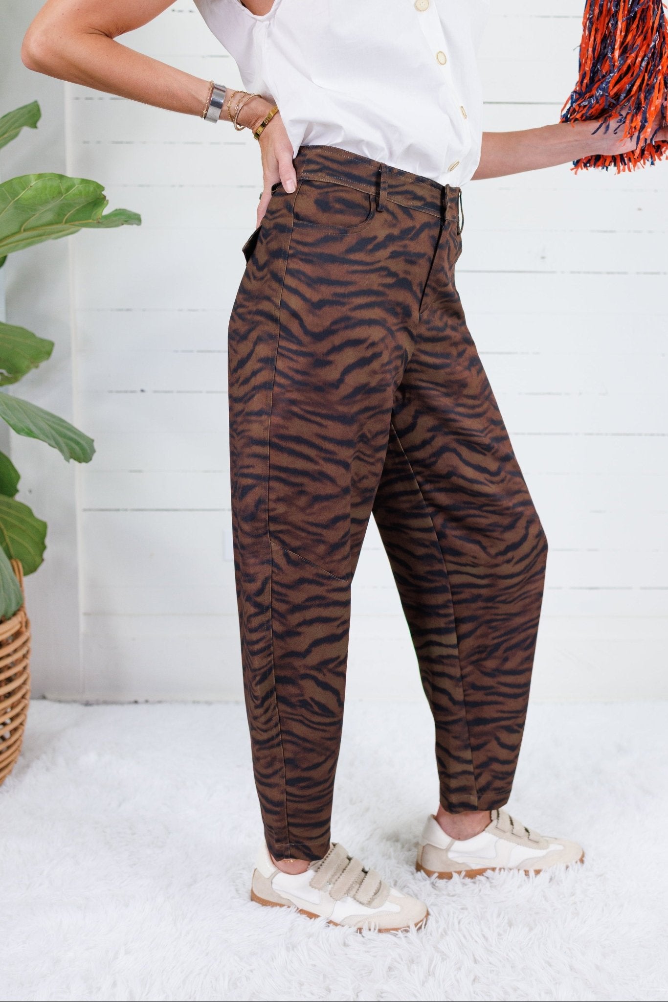 Zula Brown Zebra Barrel Leg Pants Lalavon